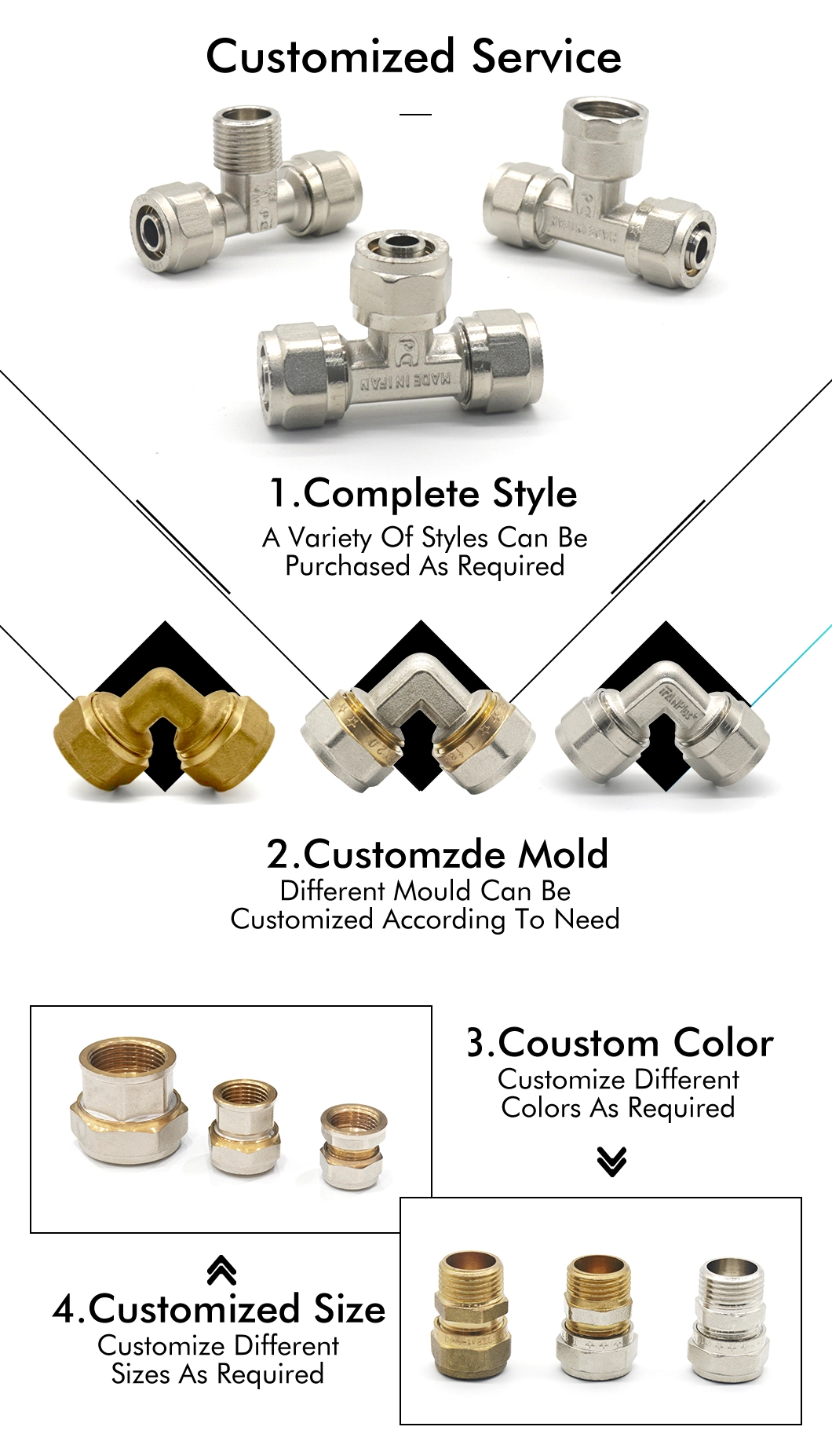 Ifan Customization Pex Brass Compression Fittings 20-32mm Pex Pipe Fittings