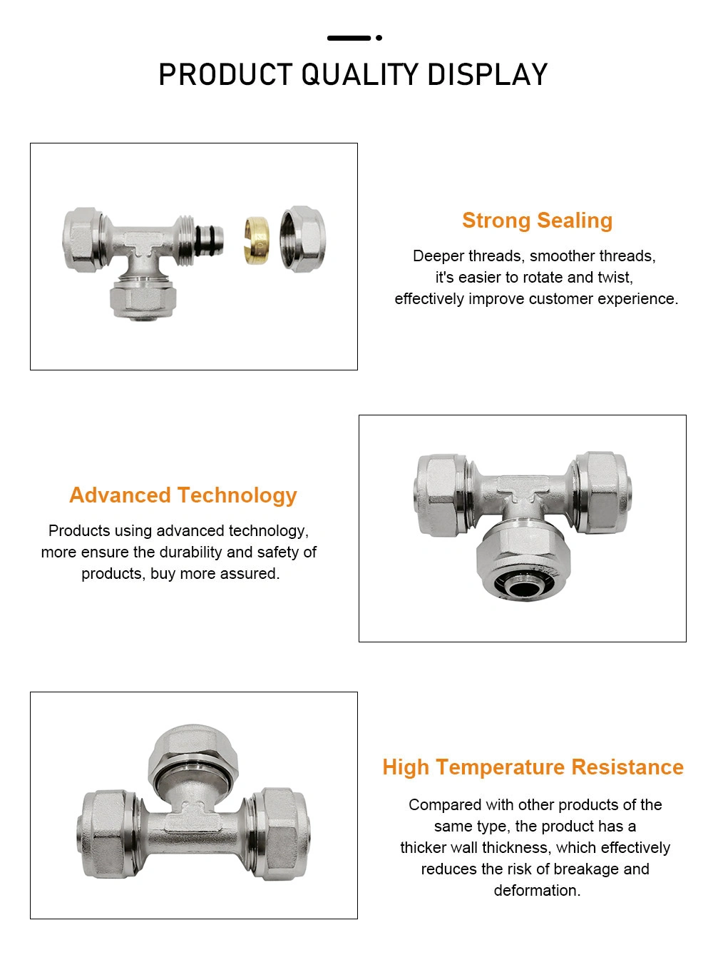 16mm X 16mm X 16mm Equal 16/18/20/25/32mm Tee Pex-Al-Pex Brass Compression Fittings for Pex-Al-Pex Multilayer Pipe